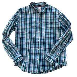 Relwen Exploded Seersucker Light Blue Green Plaid Long Sleeve Button Down Shirt